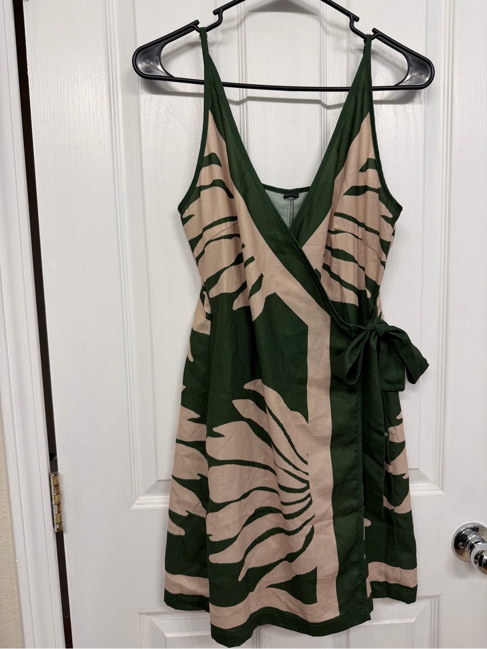 Green and Beige Wrap Dress/Cover Up with Tie Waist